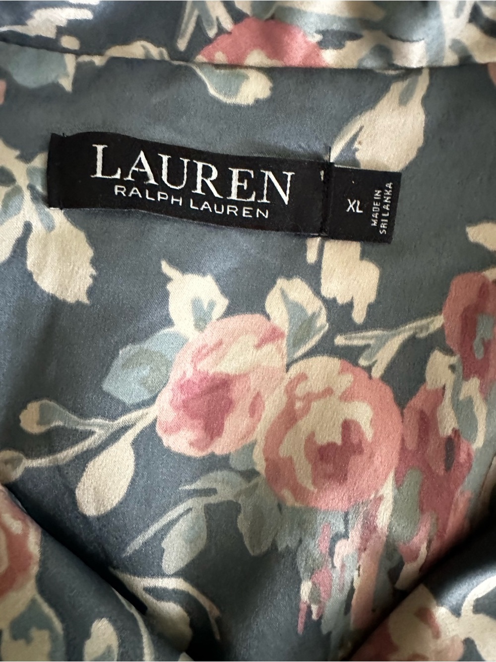 Ralph Lauren Floral Satin Pajama Set Green Long Sleeve Button Down Embroidered - Picture 5 of 8